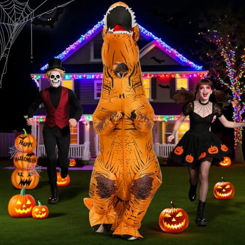 Detalle 2 de JASHKE Costume gonflable T-Rex pour adulte, marron, taille unique