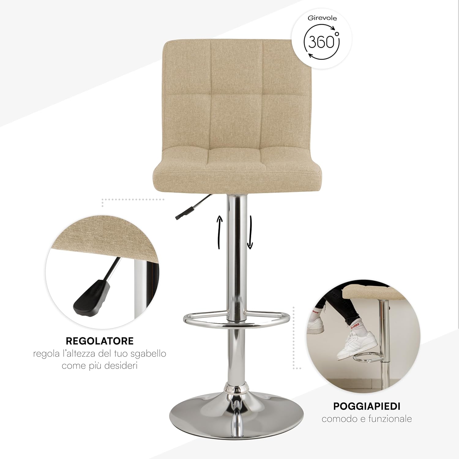 Detalle 1 de Baroni Home sgabello da bar 360° beige