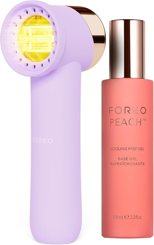 Detalle de FOREO Set Fuzz-free PEACH 2 go ✈️ Depiladora IPL portátil y gel hidratante