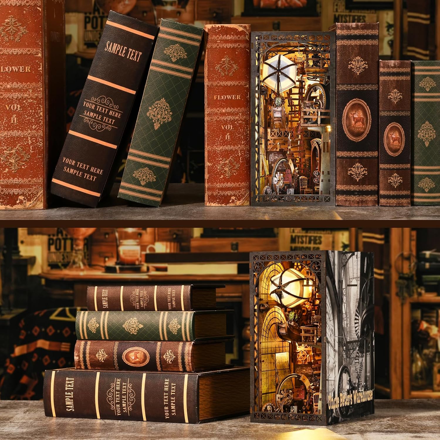 Detalle de ETKVR Kit Book Nook in legno fai-da-te per fermalibri e decorazione da libreria
