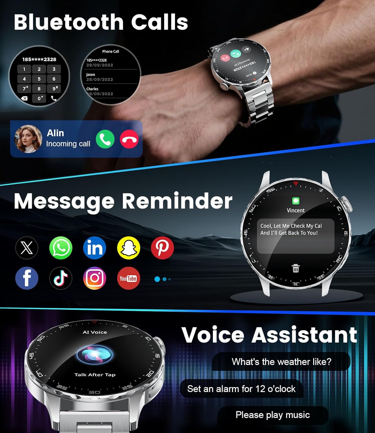 Thumbnail 1 de BENYAR SMART Montre Connectée Homme – Appels Bluetooth, Écran AMOLED 1,43'' et 120 modes sportifs