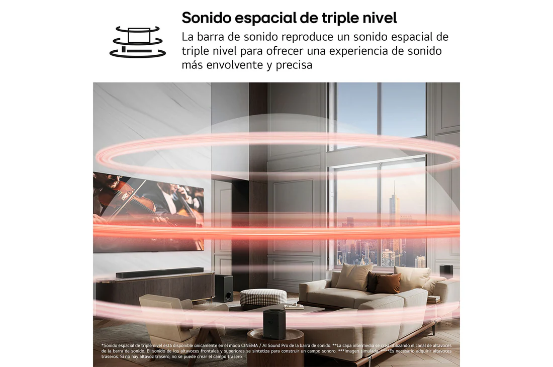 Detalle de LG S70TY.OUTLET Barra de sonido para TV: 400 W, 3.1.1 Canales y Dolby Atmos