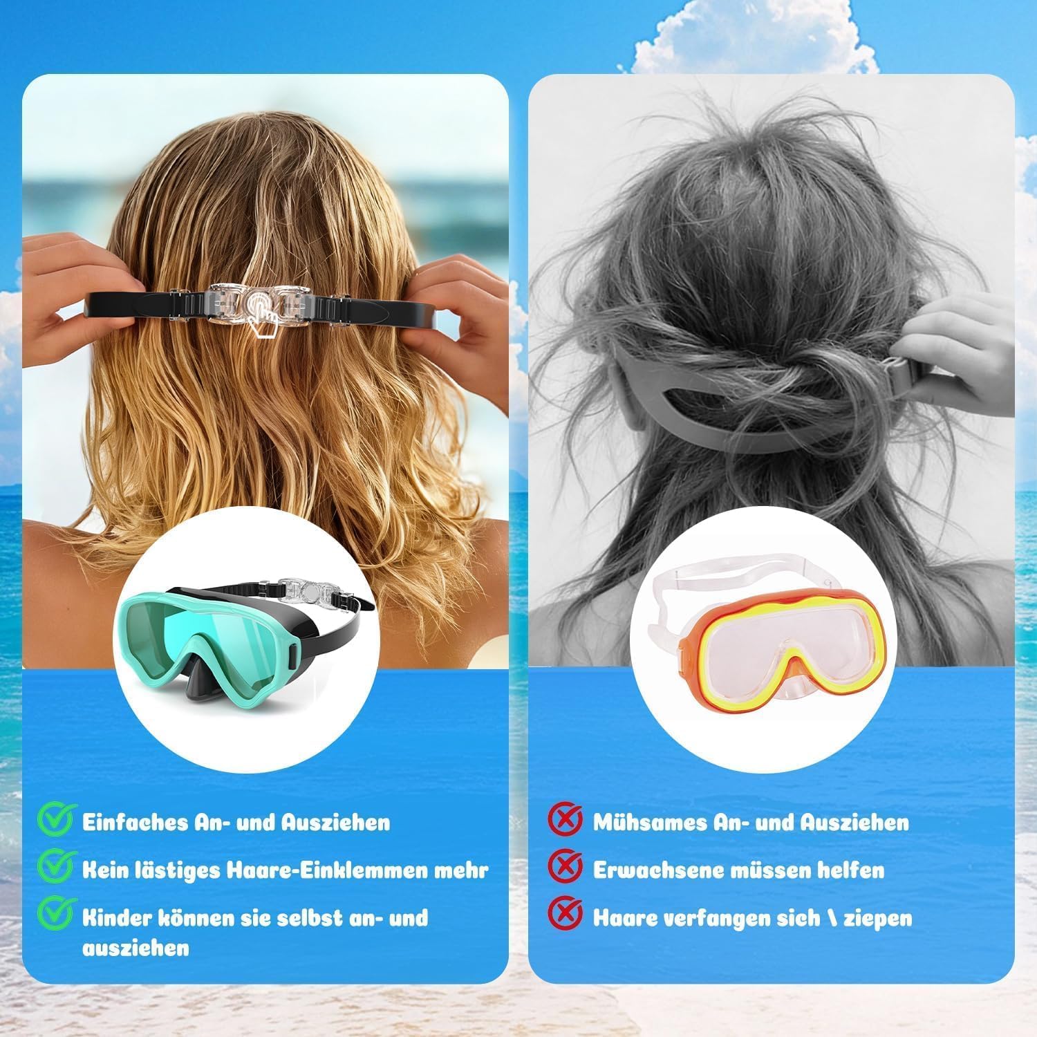 Detalle de COOLOO Kinder-Schnorchelmaske mit 180° Panorama, Anti-Nebel, Nasenabdeckung und Quick-Release