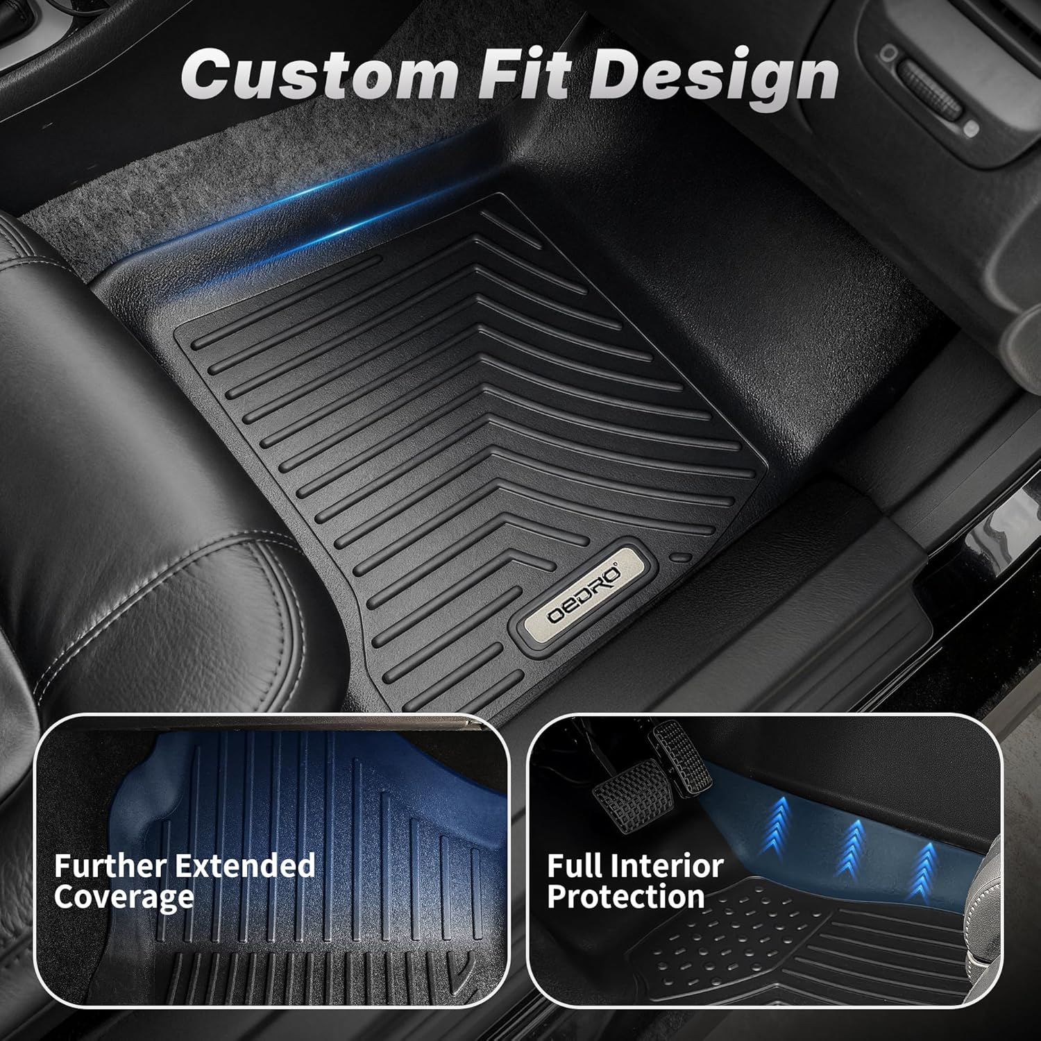 Thumbnail 3 de OEDRO All-Weather Floor Mats for 2019-2026 Chevy Silverado / 2020-2026 GMC Sierra Double Cab (No Rear Underseat Storage) - 2 Front + 1 Rear, TPE