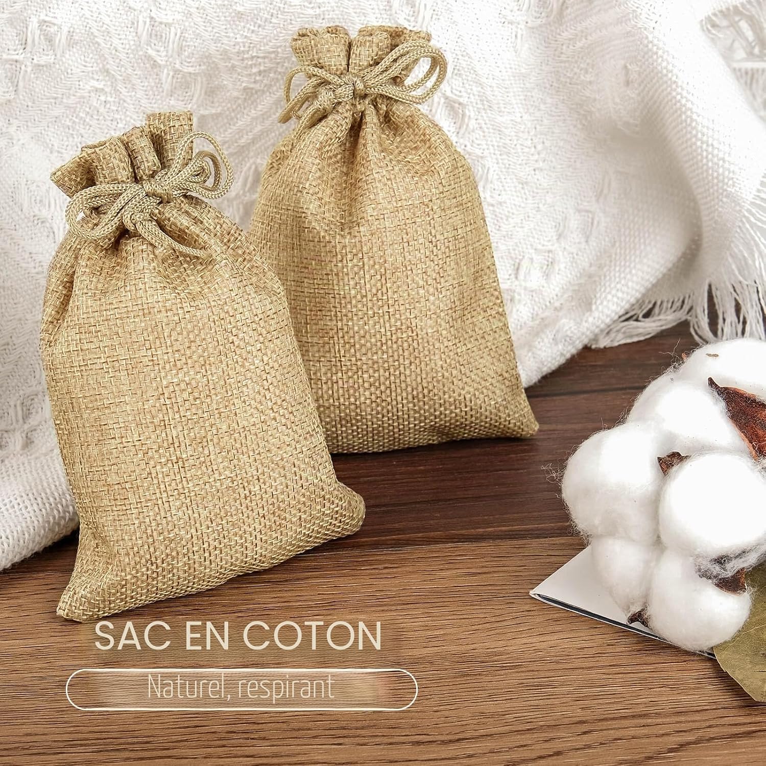 Detalle de Sachets en toile de jute 10x14 cm, lot de 30 dragées – Pochon cadeau naturel
