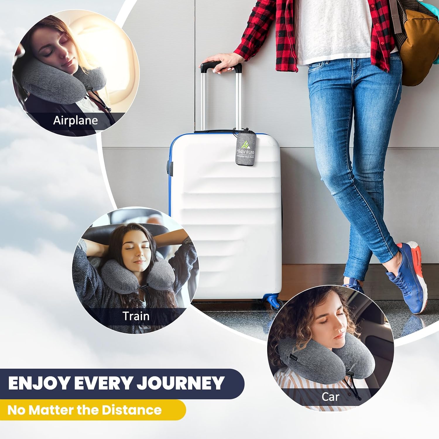 Thumbnail 6 de HIKENTURE Neck Pillow for Travel – Inflatable, Removable Cover, Portable Ergonomic Flight Pillow (Grey)