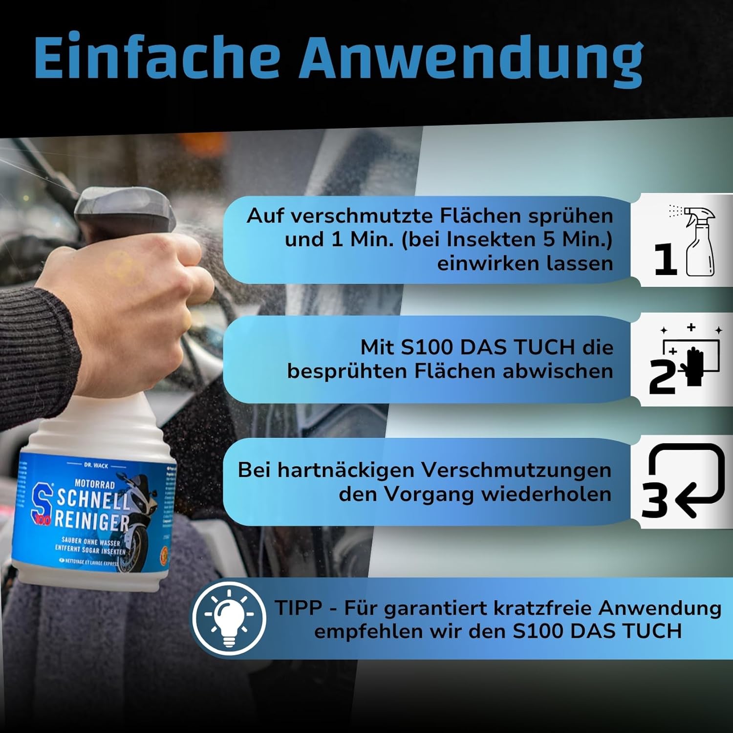 Thumbnail 3 de DR. WACK S100 Motorrad Schnellreiniger 500 ml – schnelle Reinigung ohne Wasser
