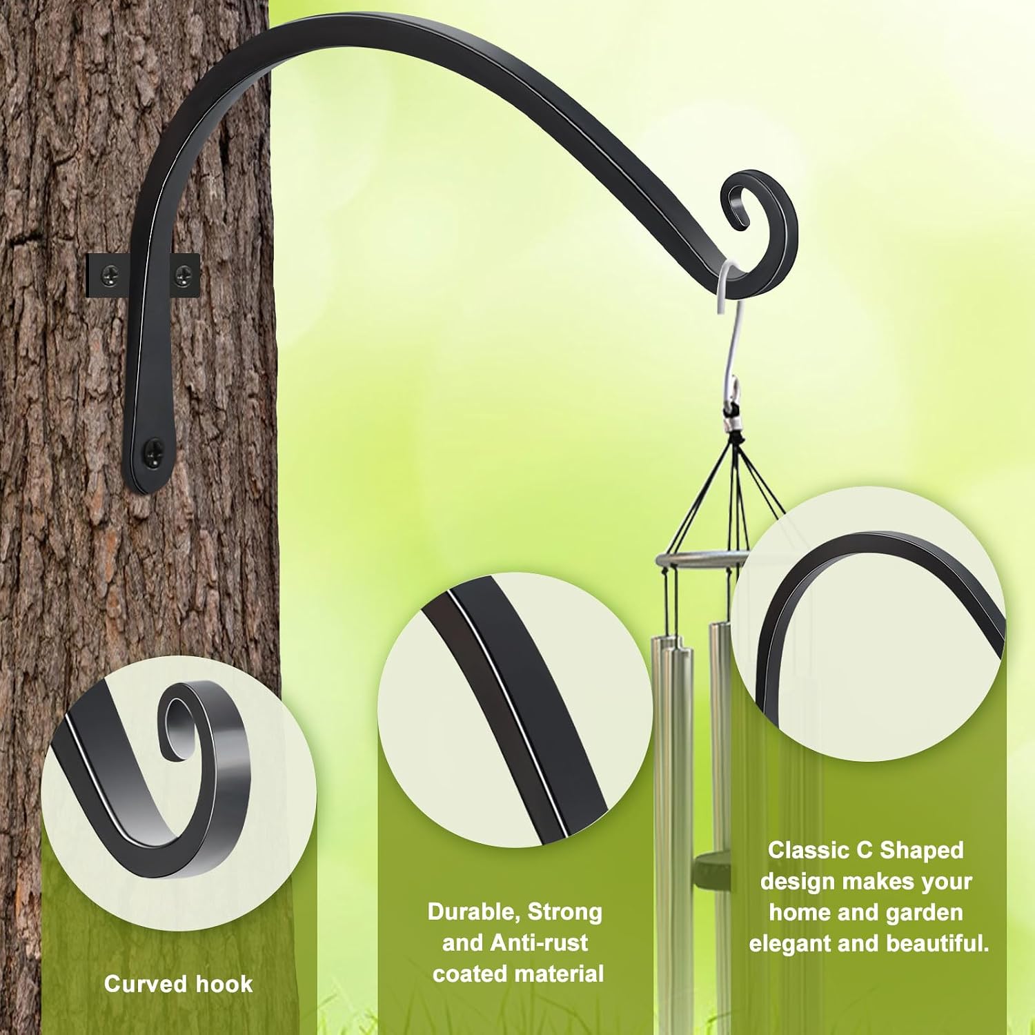 Detalle de FEED GARDEN BJC-CBG-12IN-2 Wall-Mounted Plant Hooks, 12-Inch, Black, 2-Pack