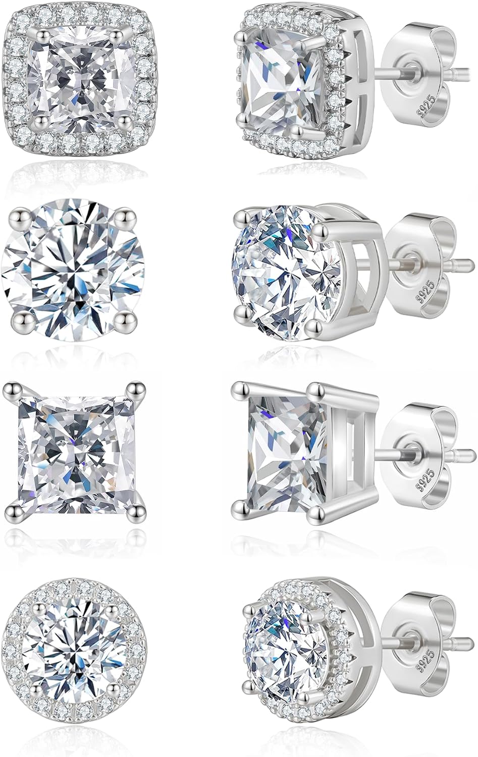 Detalle de Geveay Mens Silver Earrings: 4 Styles of Hypoallergenic Sterling Silver Studs