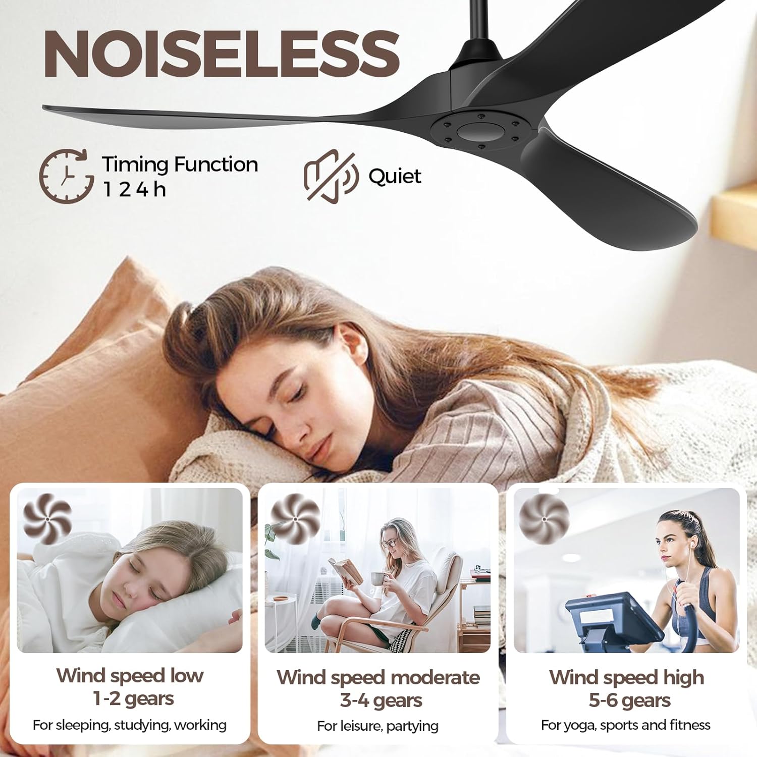 Thumbnail 2 de Obabala Black Outdoor Ceiling Fan, 52-Inch with Remote, 3 Blades, DC Motor