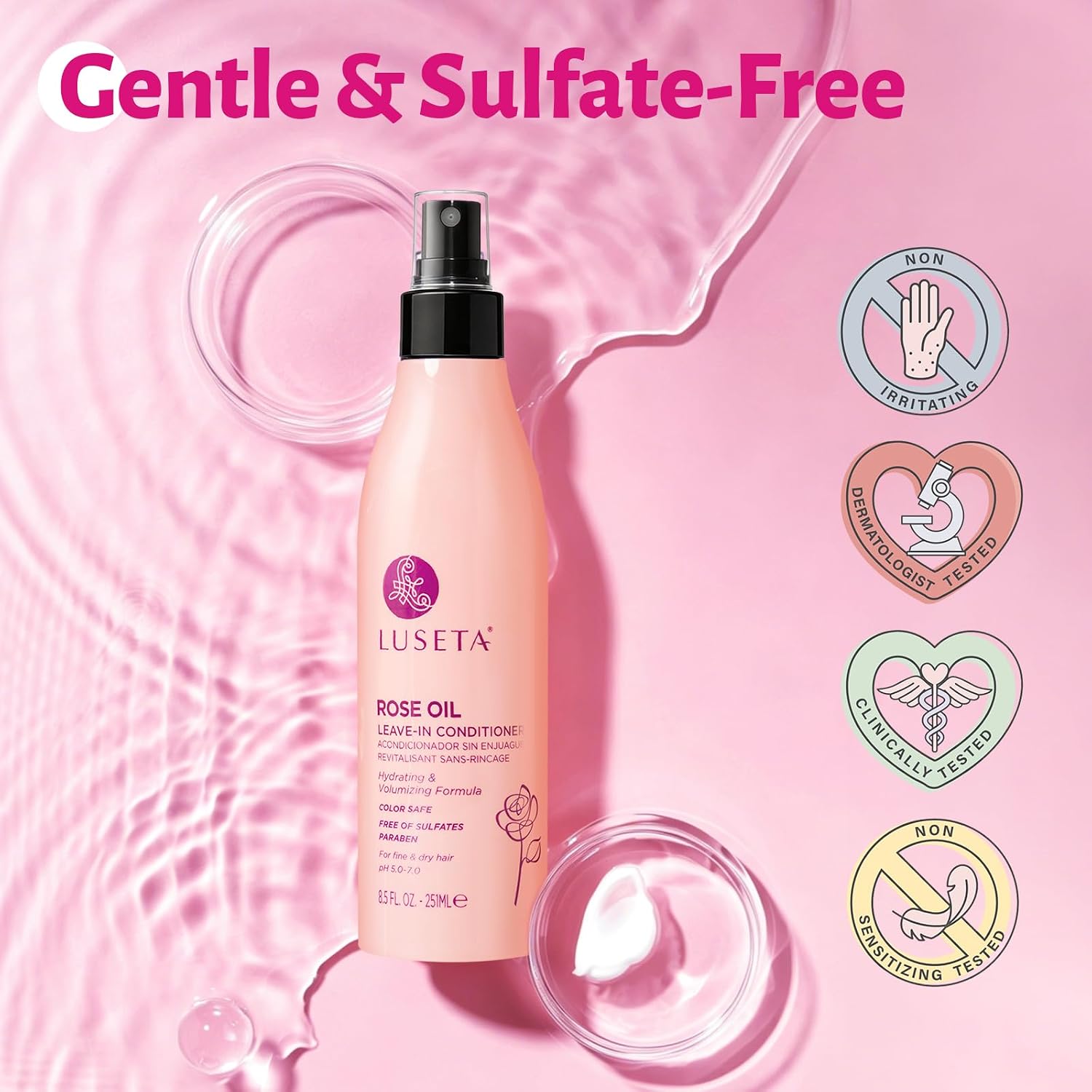 Detalle de Luseta Rose Oil Leave-In Spray for Fine Hair, 8.5 oz, Shine, Color-Safe