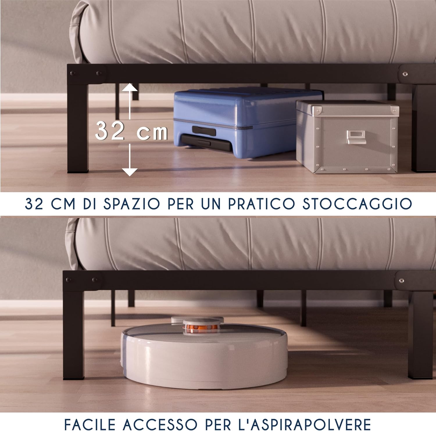 Detalle de Dreamzie Letto a una piazza e mezza 135x190 cm in metallo nero – Struttura robusta, montaggio rapido e design elegante
