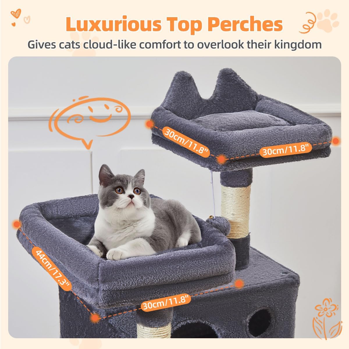 Thumbnail 6 de Taoqimiao Cat Tree 146cm: Multi-level Indoor Cat Tower with 8 Sisal Posts and Dual Top Perches