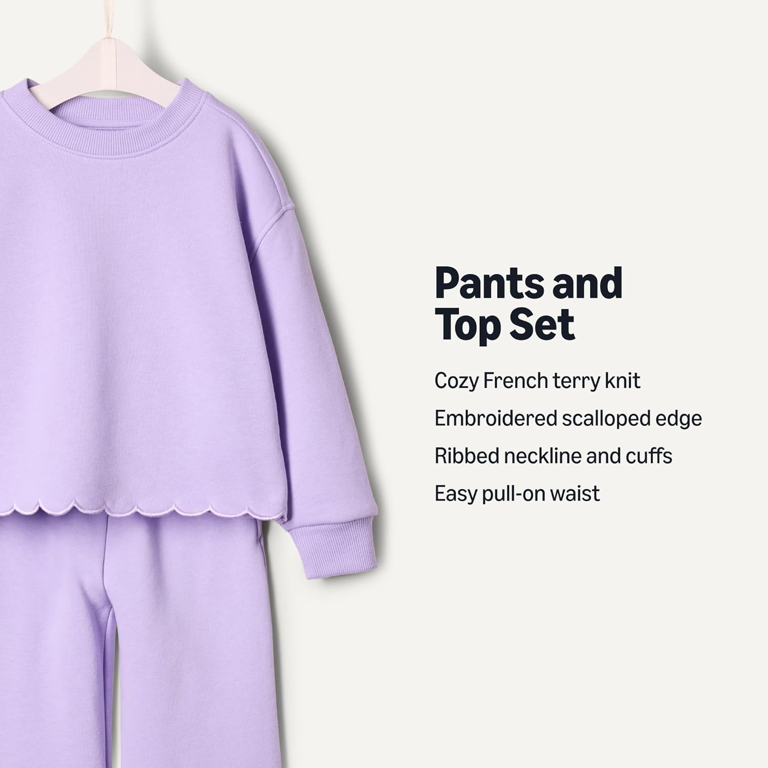 Detalle de Amazon Essentials x Sofia Grainge Toddlers and Baby Girls' French Terry Sweatshirt Pant and Top Set