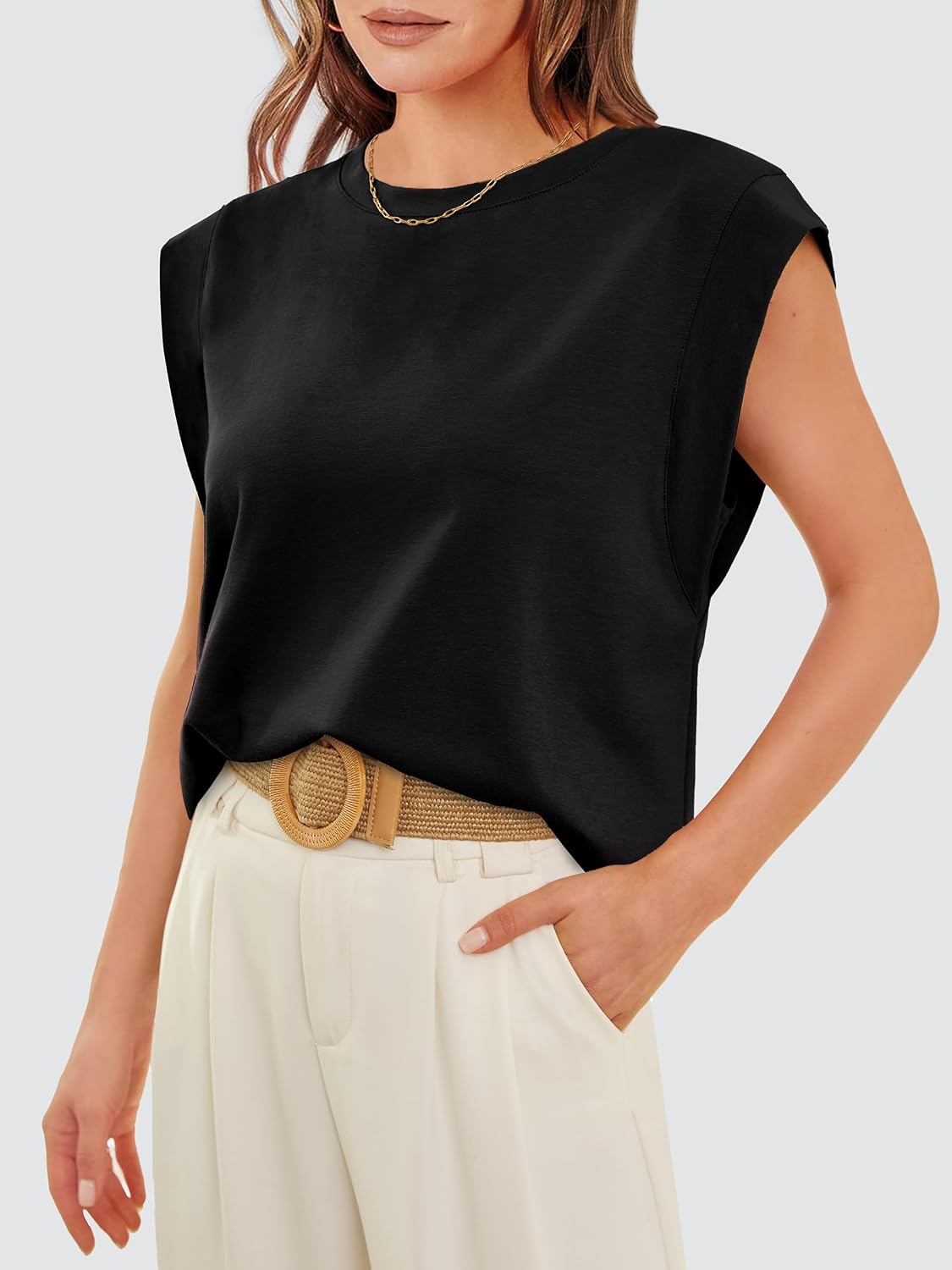Detalle 2 de WIHOLL Cap Sleeve Tops for Women – Lightweight Summer Tee, Loose Fit, Business Casual Tank