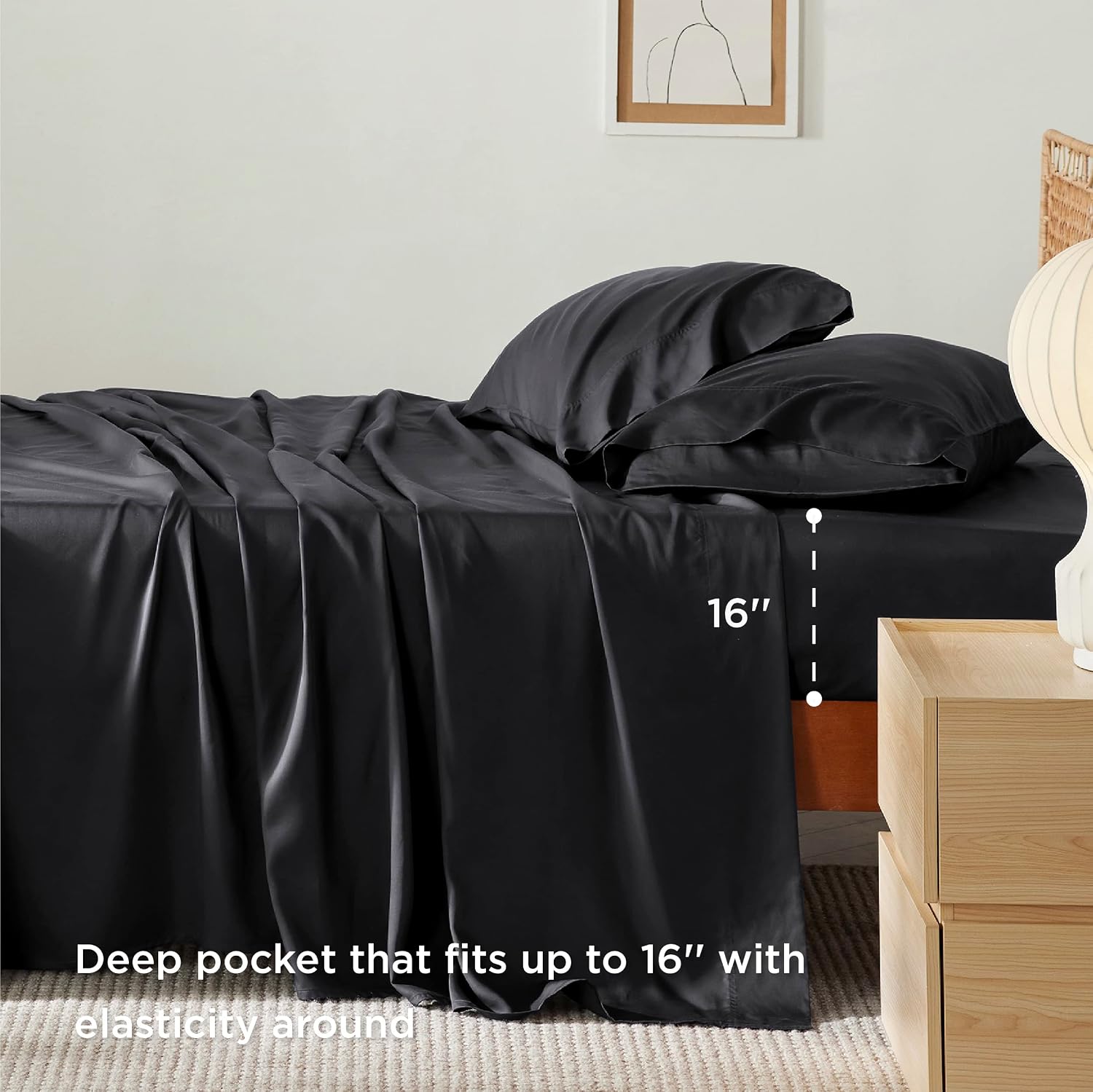 Thumbnail 2 de Bedsure Queen Bamboo Rayon Sheet Set, 4-Piece, Black, 16-Inch Deep Pocket