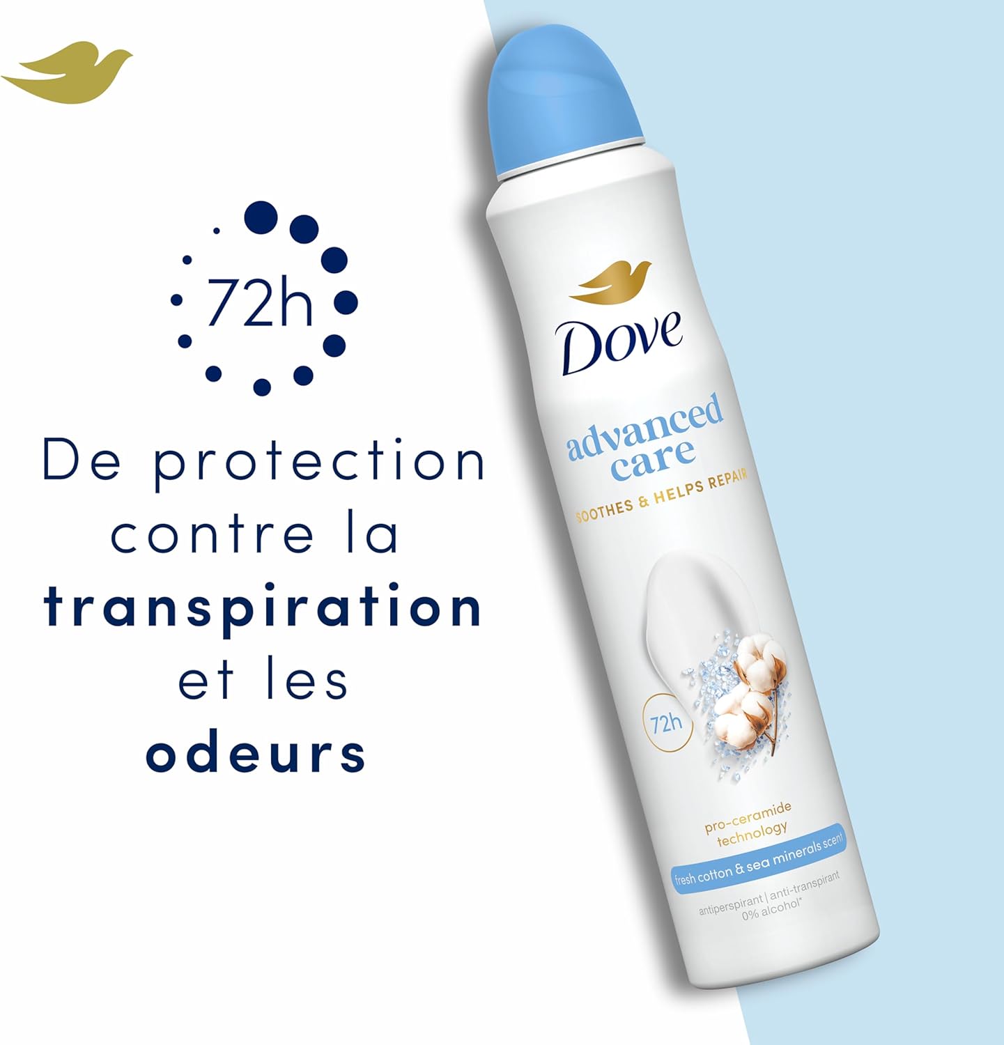 Detalle de Dove Déodorant Spray Apaise & Répare Fresh Cotton & Sea Minerals – Lot 2 × 200 ml