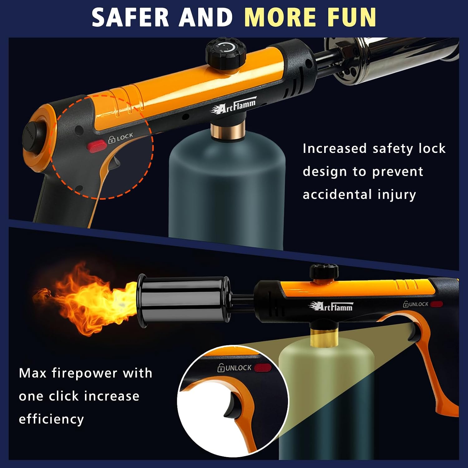 Thumbnail 2 de ARTFLAMM Powerful Propane Torch Gun with Turbo Mode (Charcoal Torch Lighter, Safety Lock) — Tank Not Included