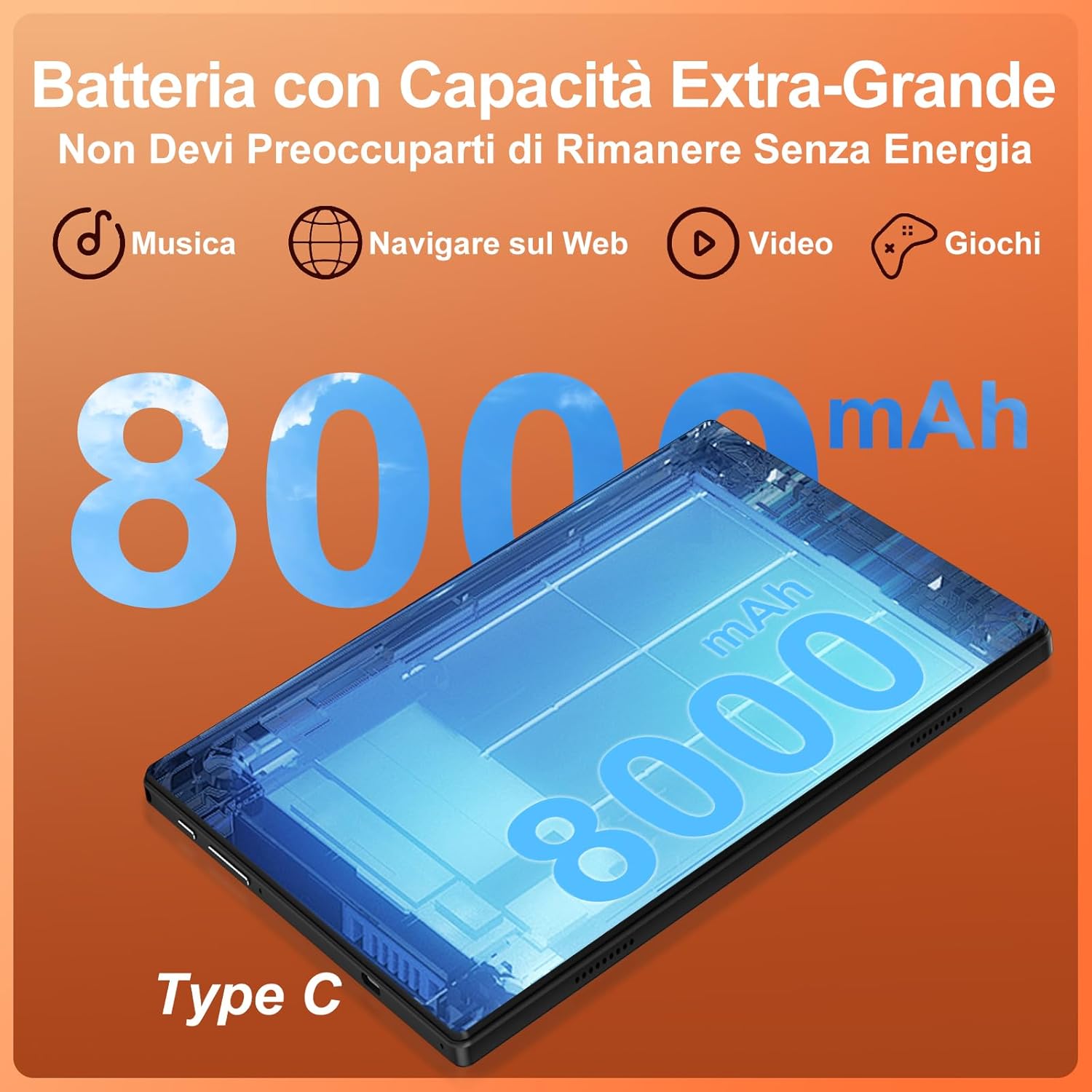 Thumbnail 3 de Dghrti Tablet Android 15 10" con tastiera, mouse e custodia – 30 GB RAM, 128 GB ROM, espansione fino a 2 TB, 8000 mAh