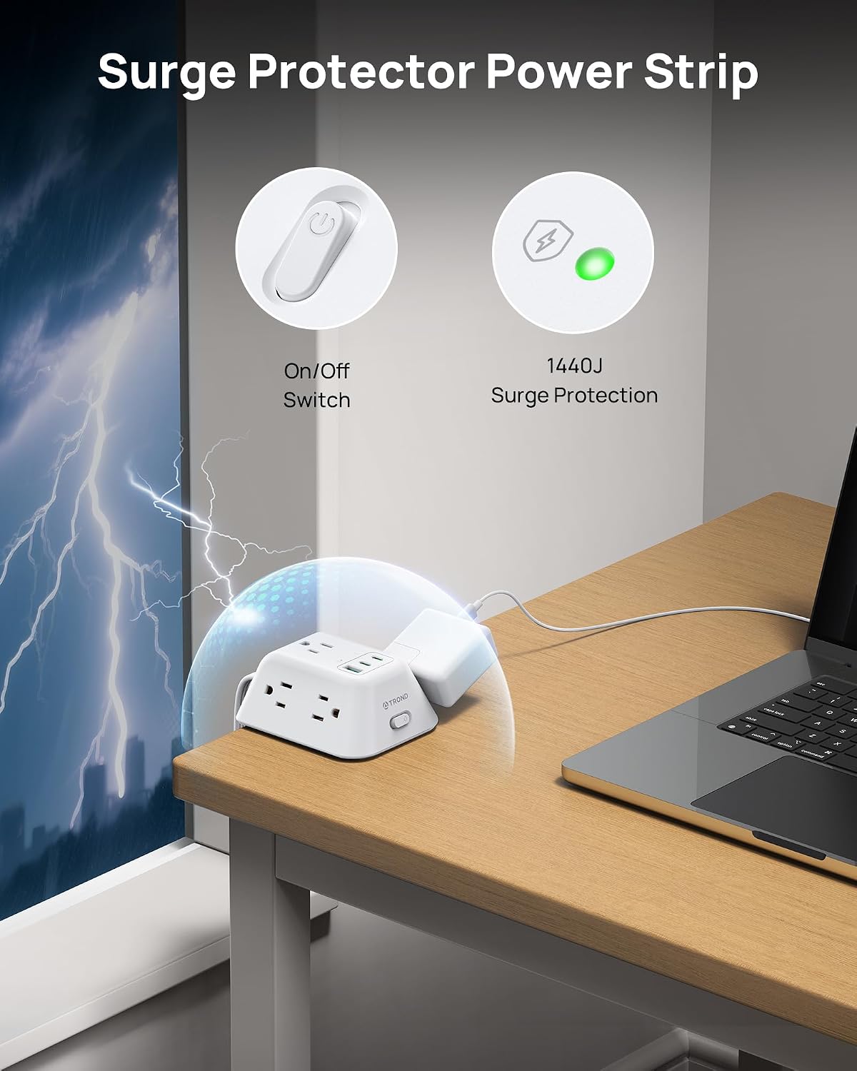 Thumbnail 4 de TROND TD-PS-US16C Desk Clamp Power Bar, 5 Outlets and 3 USB Ports