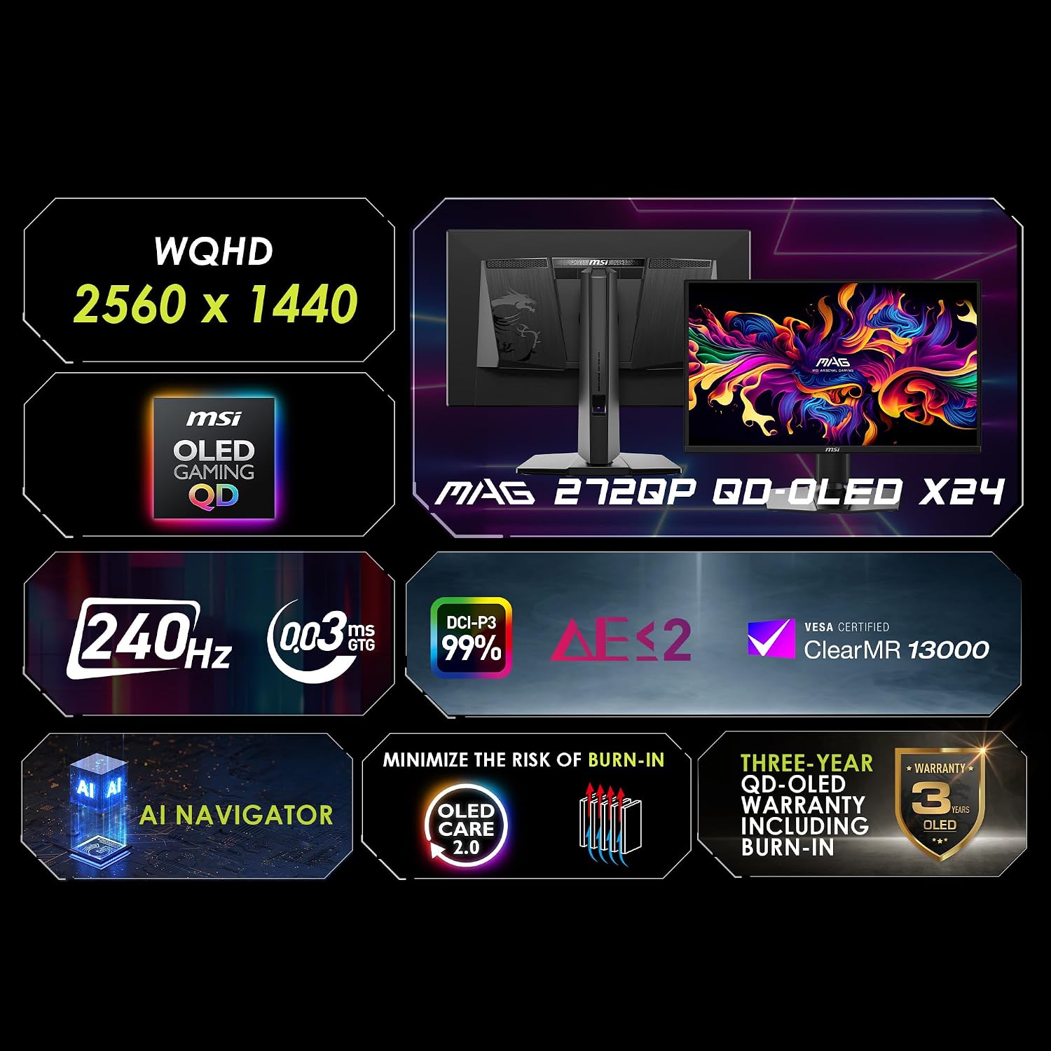 Detalle 2 de msi MAG 272QP QD-OLED X24 240Hz Gaming Monitor