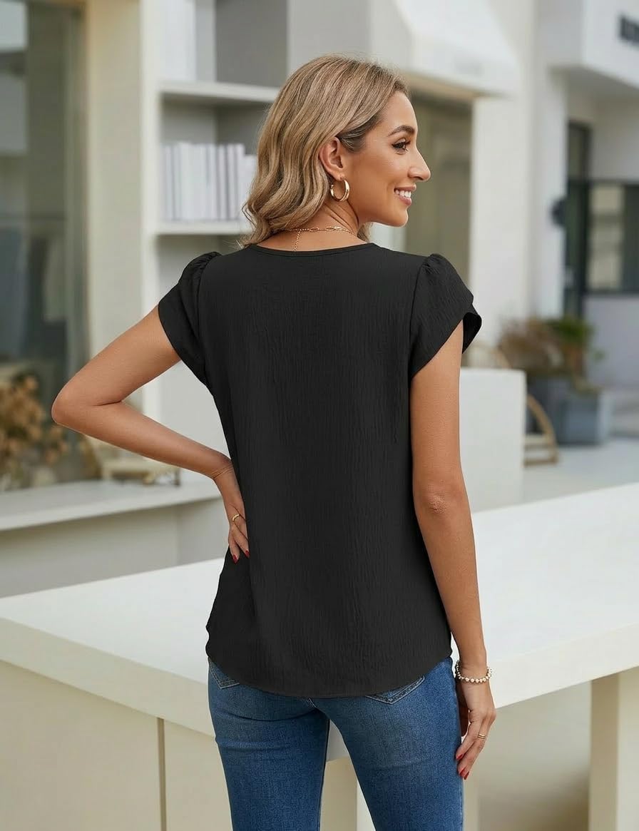 Detalle de Chicrise Damen Sommerbluse mit Flügelärmeln – Rundhals, locker, vielseitig