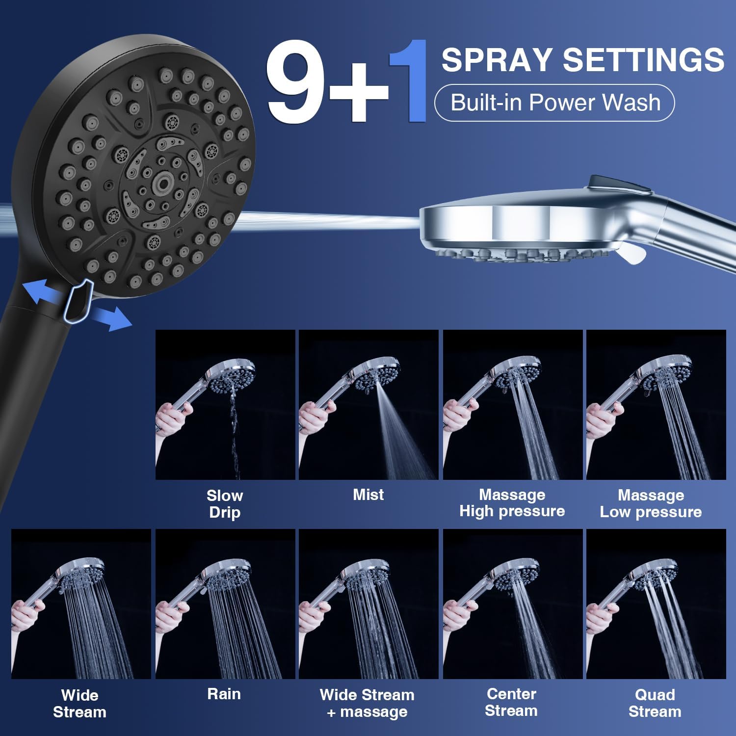 Detalle 2 de PALAS S100 Filtered Handheld Shower Head, Matte Black, 10 Spray Modes