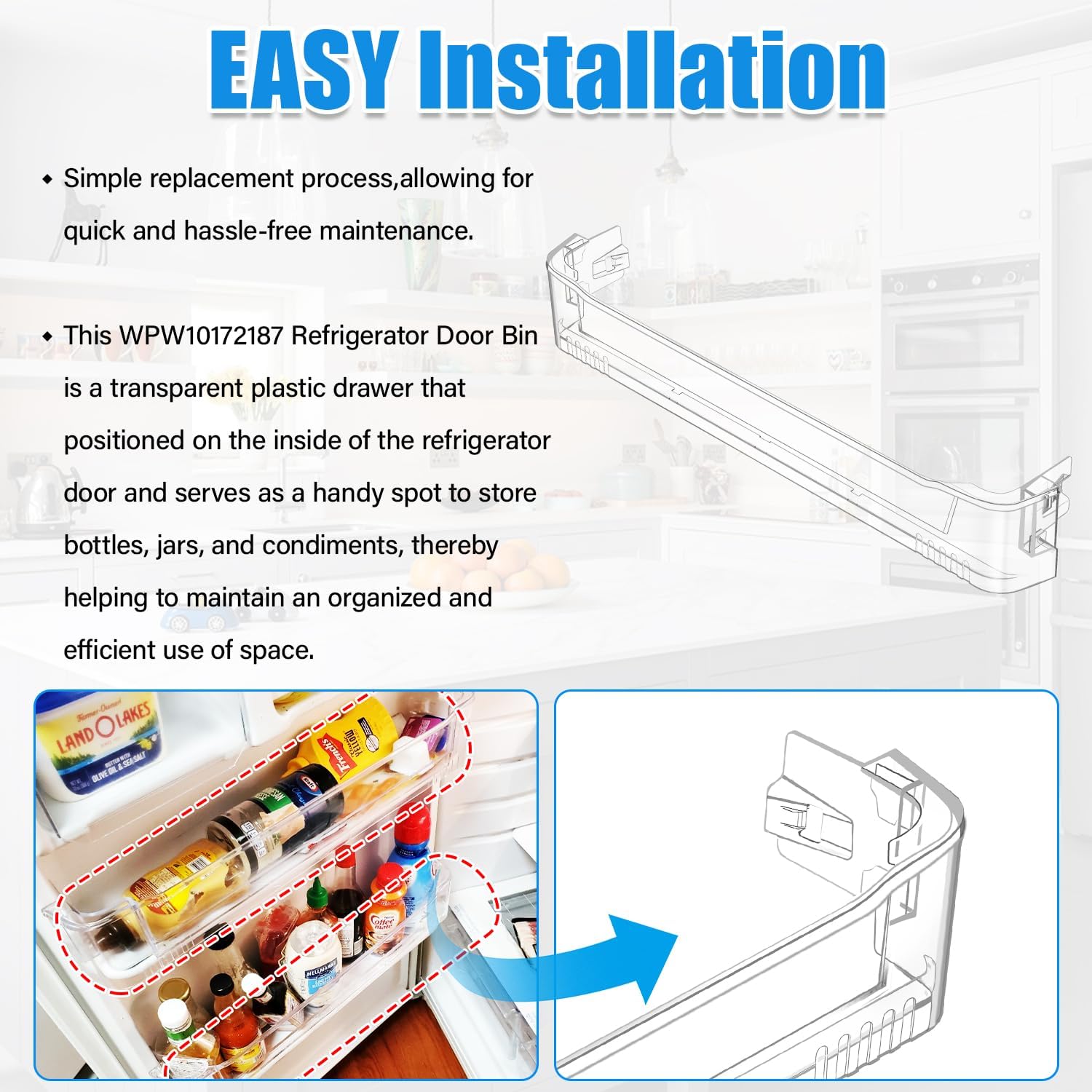 Thumbnail 6 de YEECHUN WPW10172187 Refrigerator Door Bin, Lower Side Shelf, 23.82-Inch