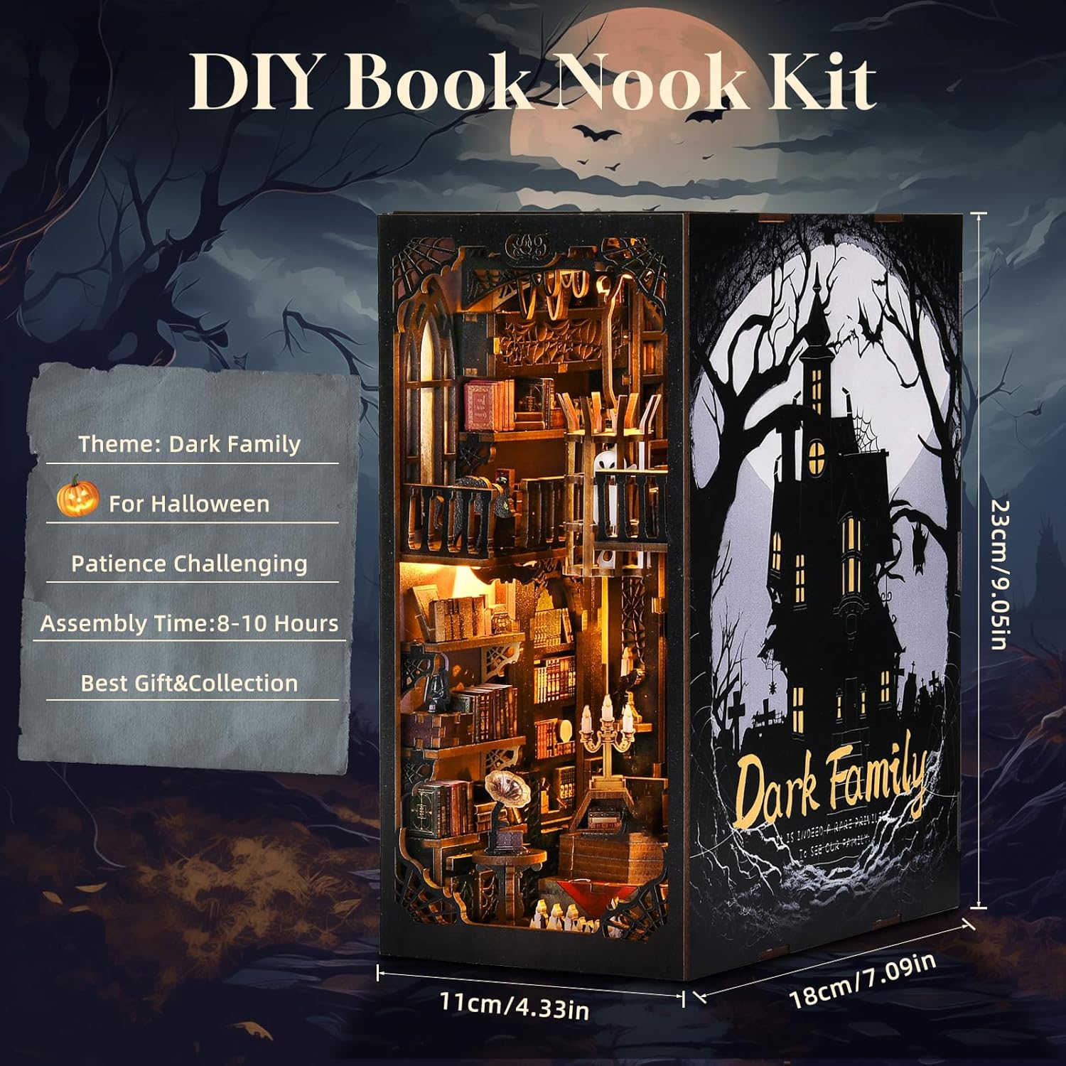 Detalle de ETKVR Book Nook Kit – Gothic DIY Miniaturspukhaus mit LED-Beleuchtung