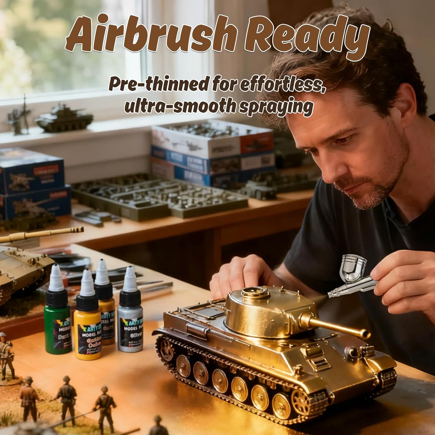 Detalle 1 de X ARTY HUB modelverfset met 20 acrylkleuren, 3 penselen en airbrushgeschikte verf