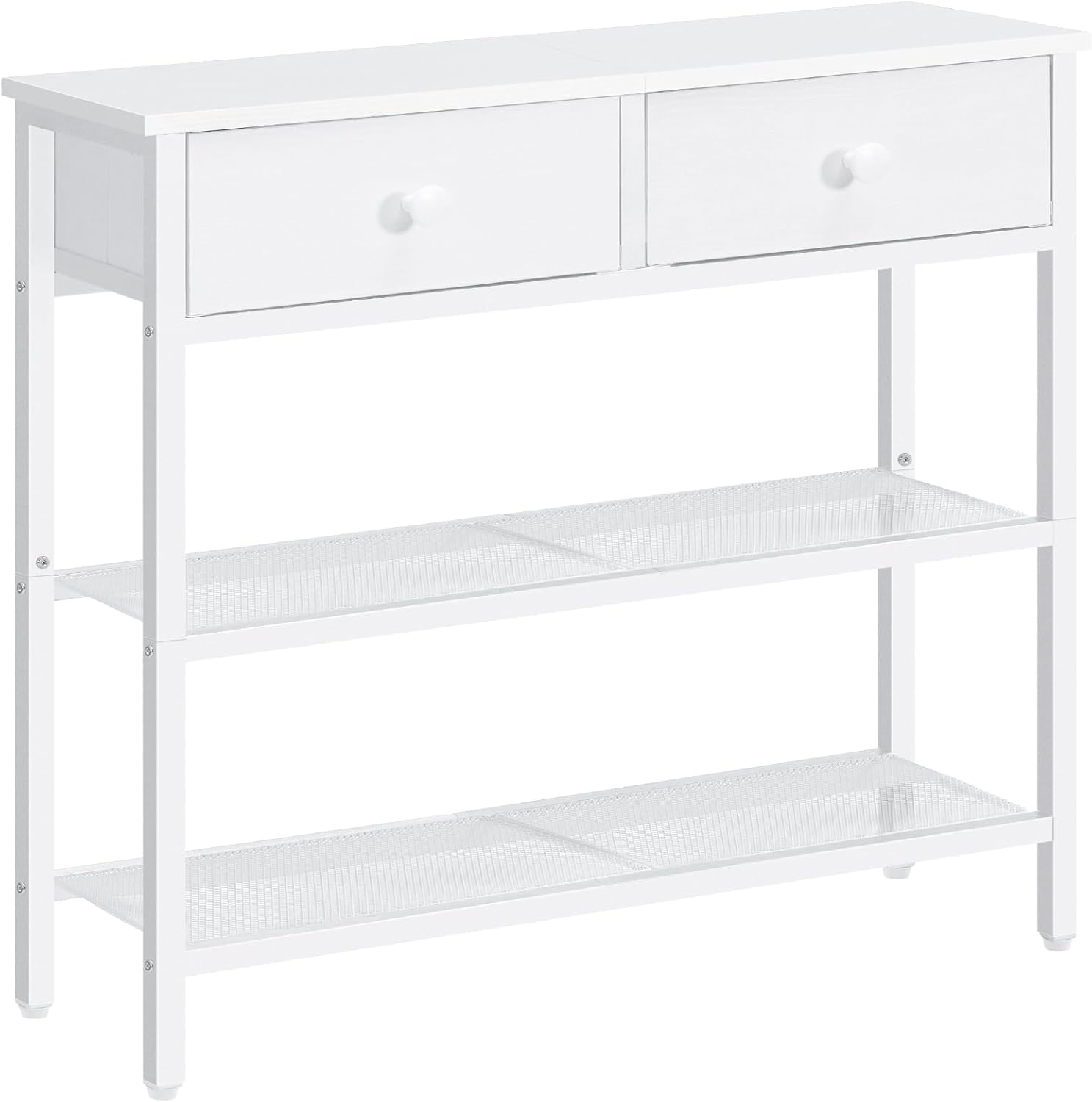 HOOBRO Table Console Longue EWW72XG01G1 – Console industrielle blanche, 3 étagères ouvertes et 2 tiroirs en tissu non tissé