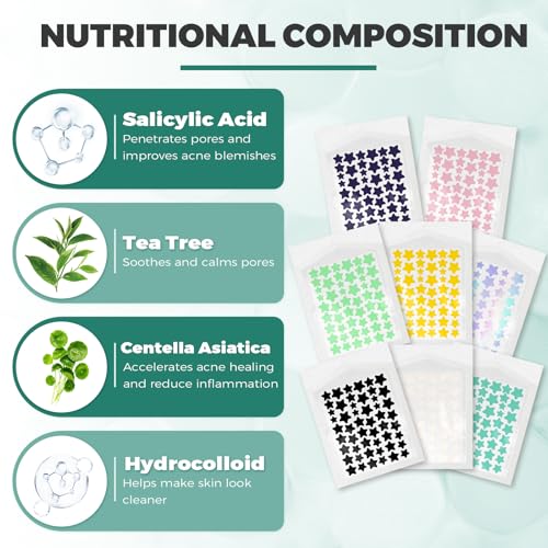 Detalle 2 de 379 Pezzi Cerotti Brufoli Invisibili Hydrocolloid Patch 2 in 1 Giorno e Notte di YIIFELL