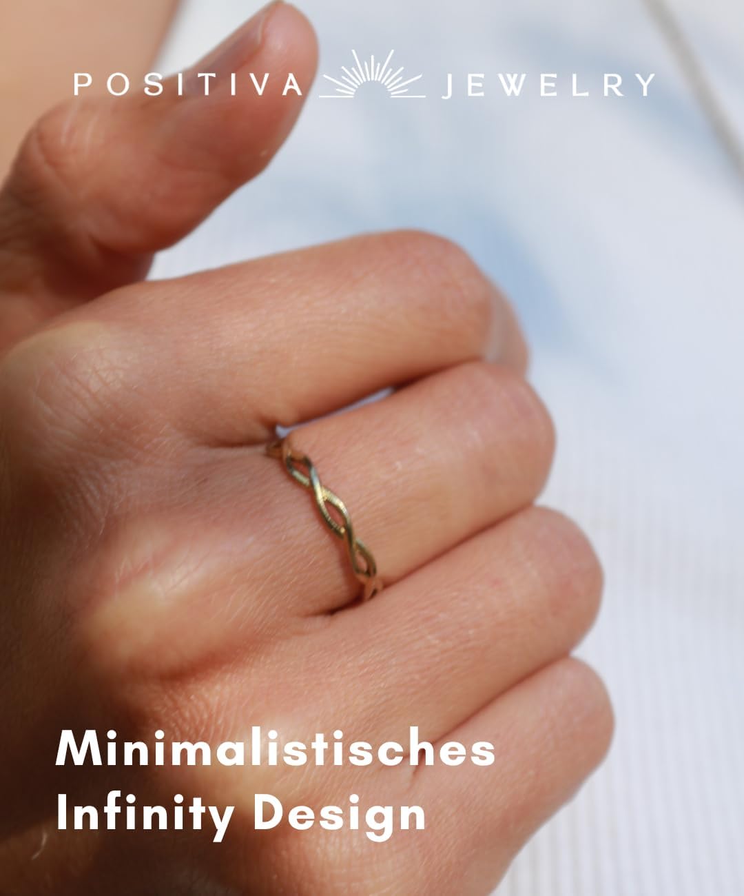 Thumbnail 4 de Infinity Ring Damen – Verstellbarer Edelstahlring in Goldfarben mit Unendlichkeitszeichen