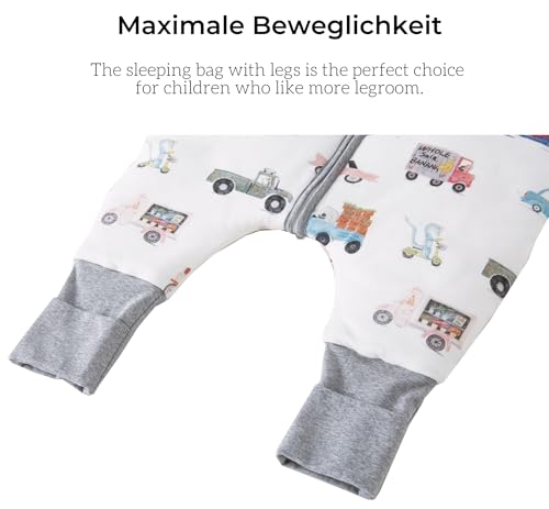 Detalle de Chilsuessy Baby-Schlafsack mit Beinen, 2,5 TOG, 90 cm, bunte Autos