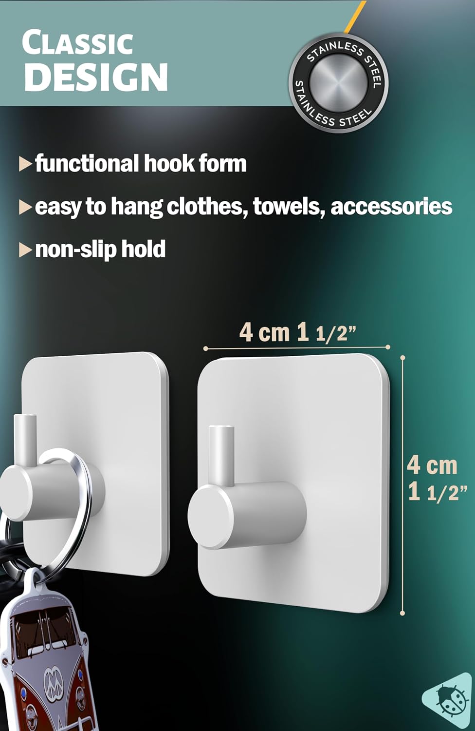 Detalle de Menz self-adhesive hooks set of 6 (white) – waterproof stick-on hooks for towels and robes