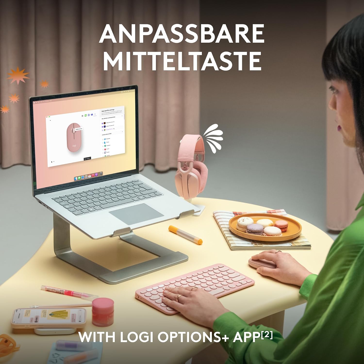 Detalle 2 de Logitech Pebble Mouse 2 M350s – schlanke Bluetooth-Maus rosa, leise und flexibel