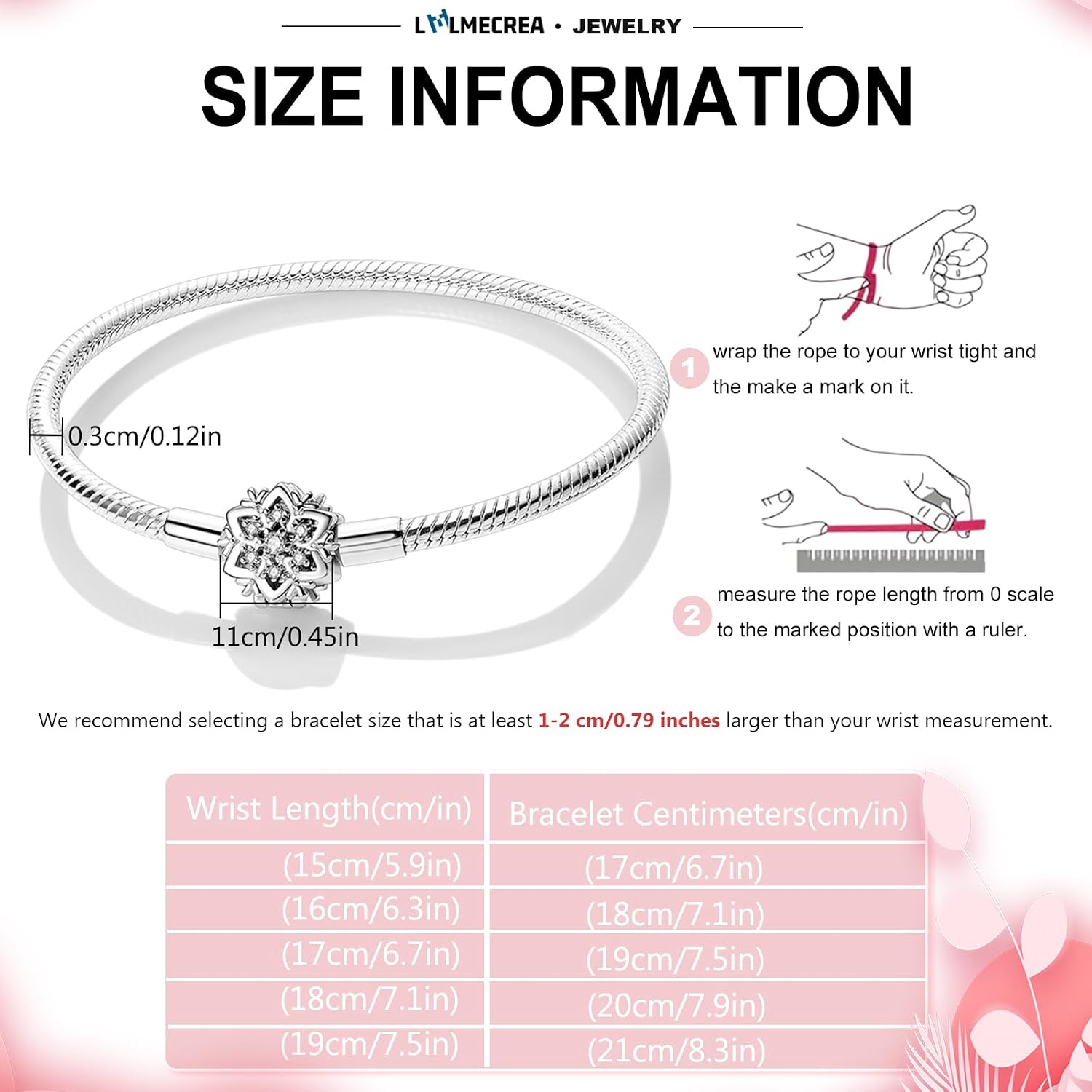 Detalle de LMLMECREA Damen Charm Armband mit Rosegold Rundem Verschluss – 925er Sterling Silber, Schlangen-Design, 3,5 mm Bandbreite