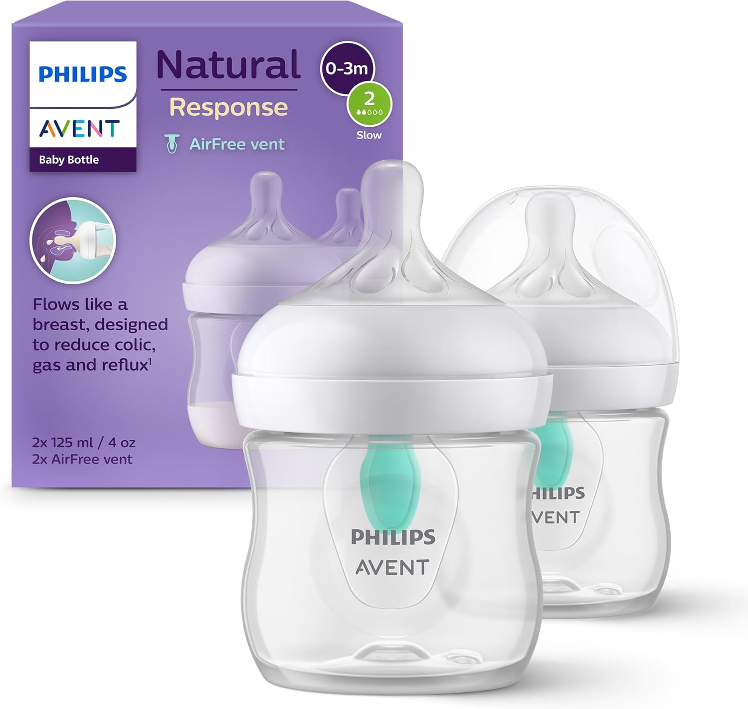 Detalle de Philips Avent Natural Response SCY670/02: 2 biberon da 125 ml con Airfree, senza BPA