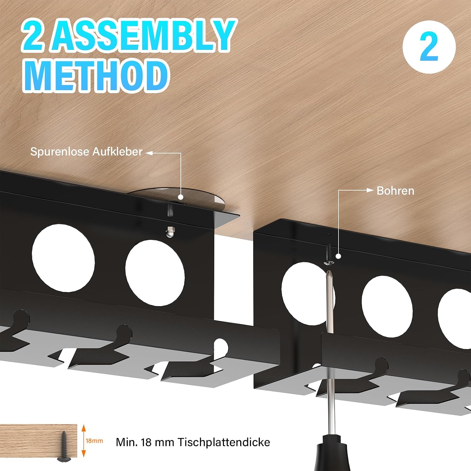 Detalle 2 de Kabelkanal Schreibtisch 2er Set für Ordnung