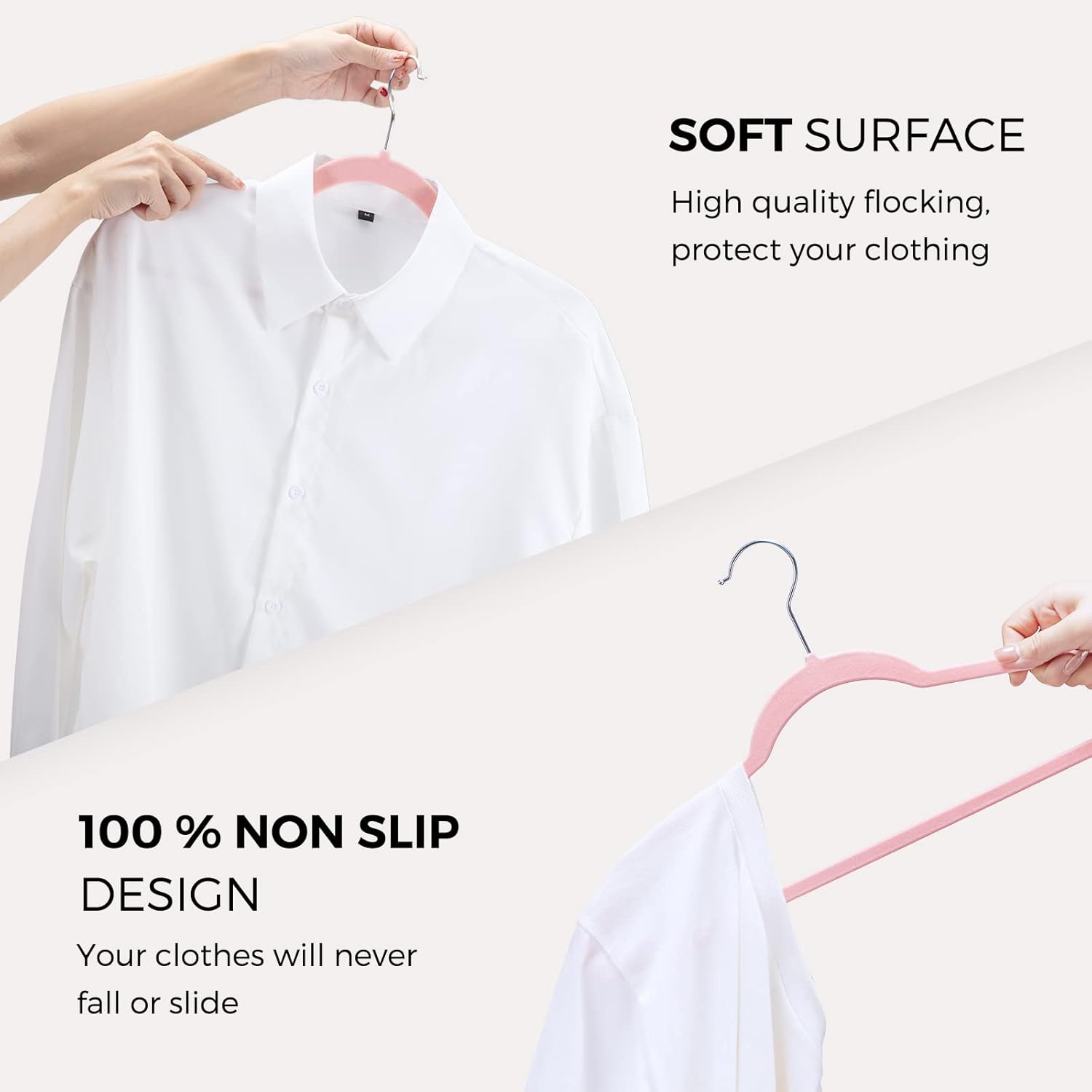 Thumbnail 5 de HOUSE DAY Premium Velvet Hangers 50 Pack Pink — Non-Slip, Ultra-Thin, Heavy-Duty Velvet Hangers