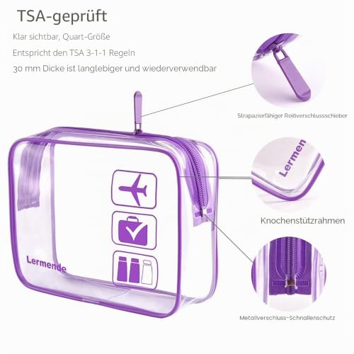 Detalle de Lermende Transparente TSA-Kulturtasche PVC, wasserdicht – 2er-Set