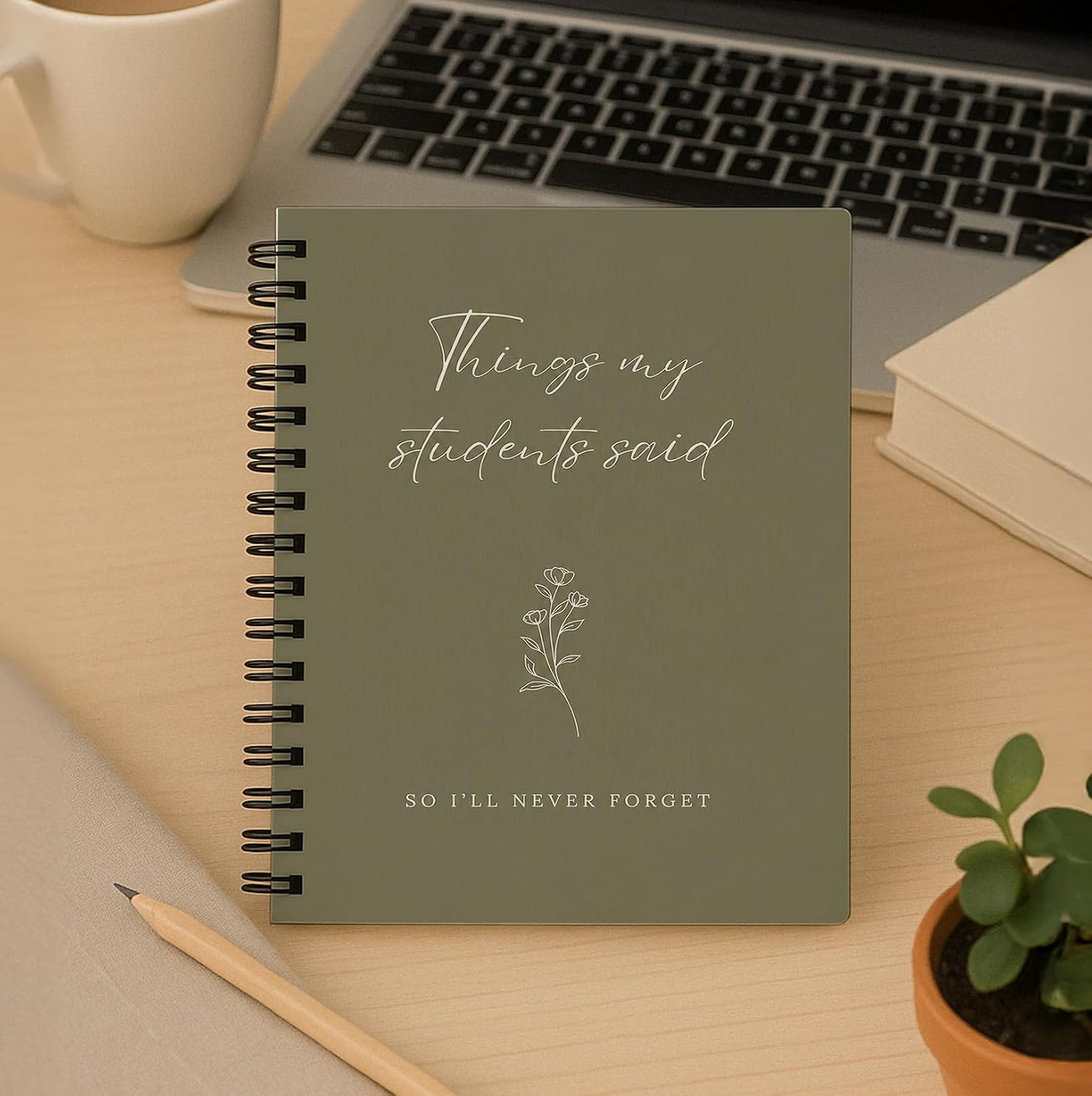 Detalle de bitCNY Olive Gray Teacher Appreciation Spiral Notebook, 5.5 x 8.3 Inch