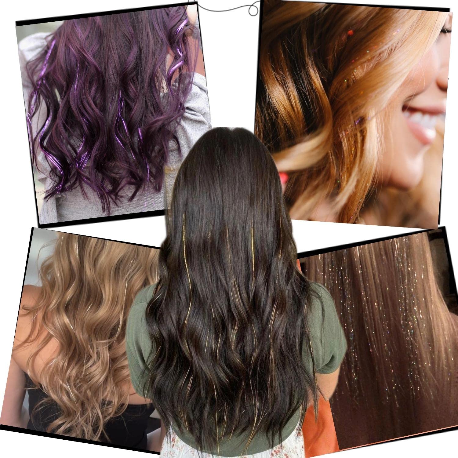 Detalle 1 de Ubeleco Purple Hair Tinsel Clip-In Kit, 12 Clips, 20.5-Inch Strands