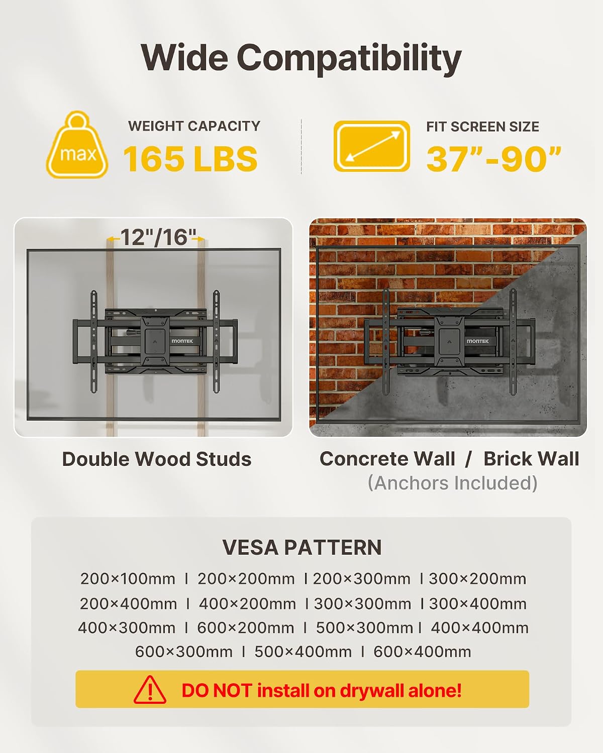 Detalle 2 de monTEK Heavy Duty TV Wall Mount 165 lb