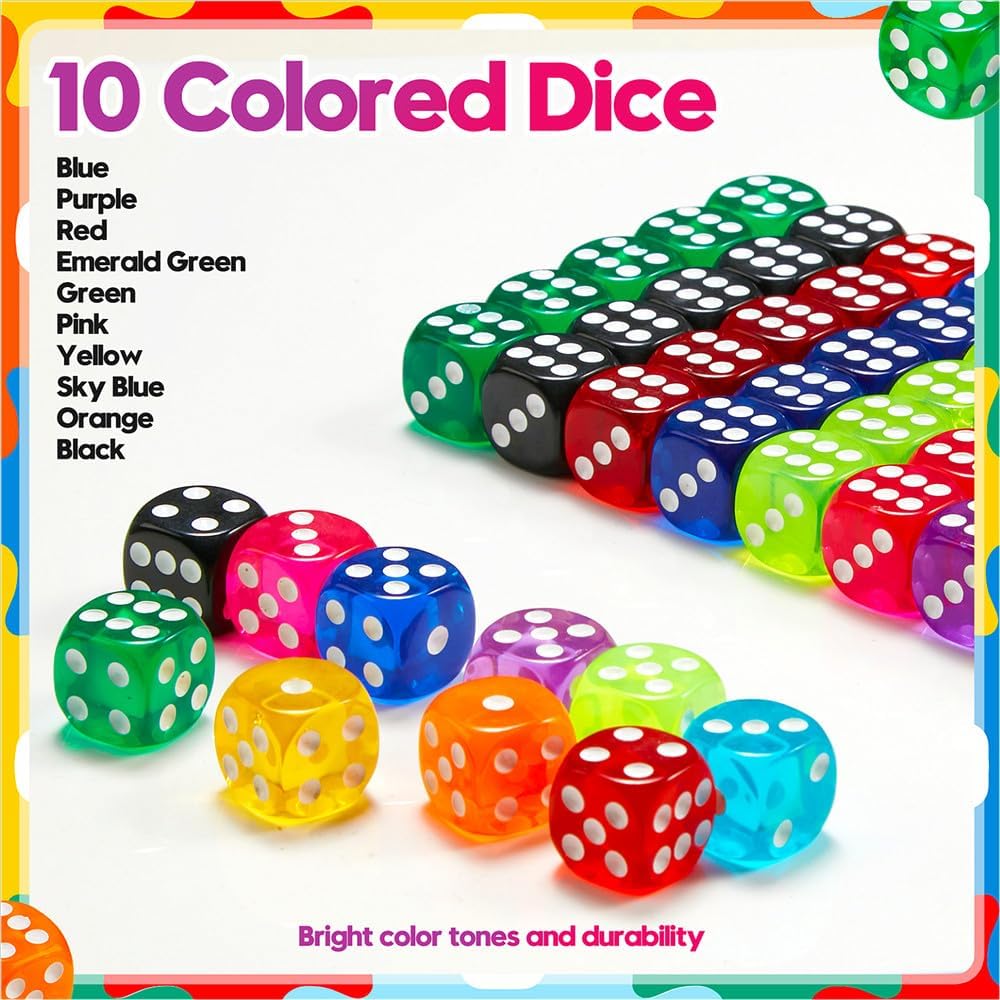 Detalle 2 de 50 Pieces Dice Set, 14mm Standard 6 Sided Colored Dice with Plastic Storage Box