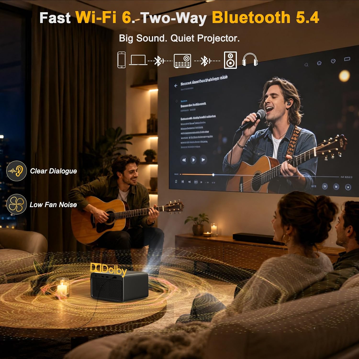 Detalle de Lisowod L03Pro Smart Projector, Native 1080p, 4K Input, 40W Dolby Audio