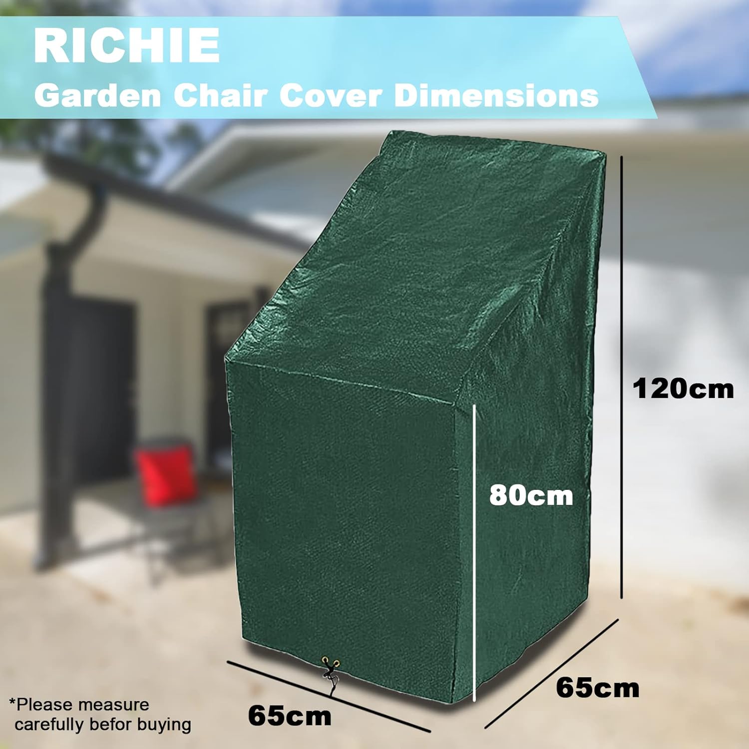 Thumbnail 1 de RICHIE Garden Stacking Chair Cover: Weatherproof, UV-Resistant Outdoor Chair Cover (65×65×80/120 cm)