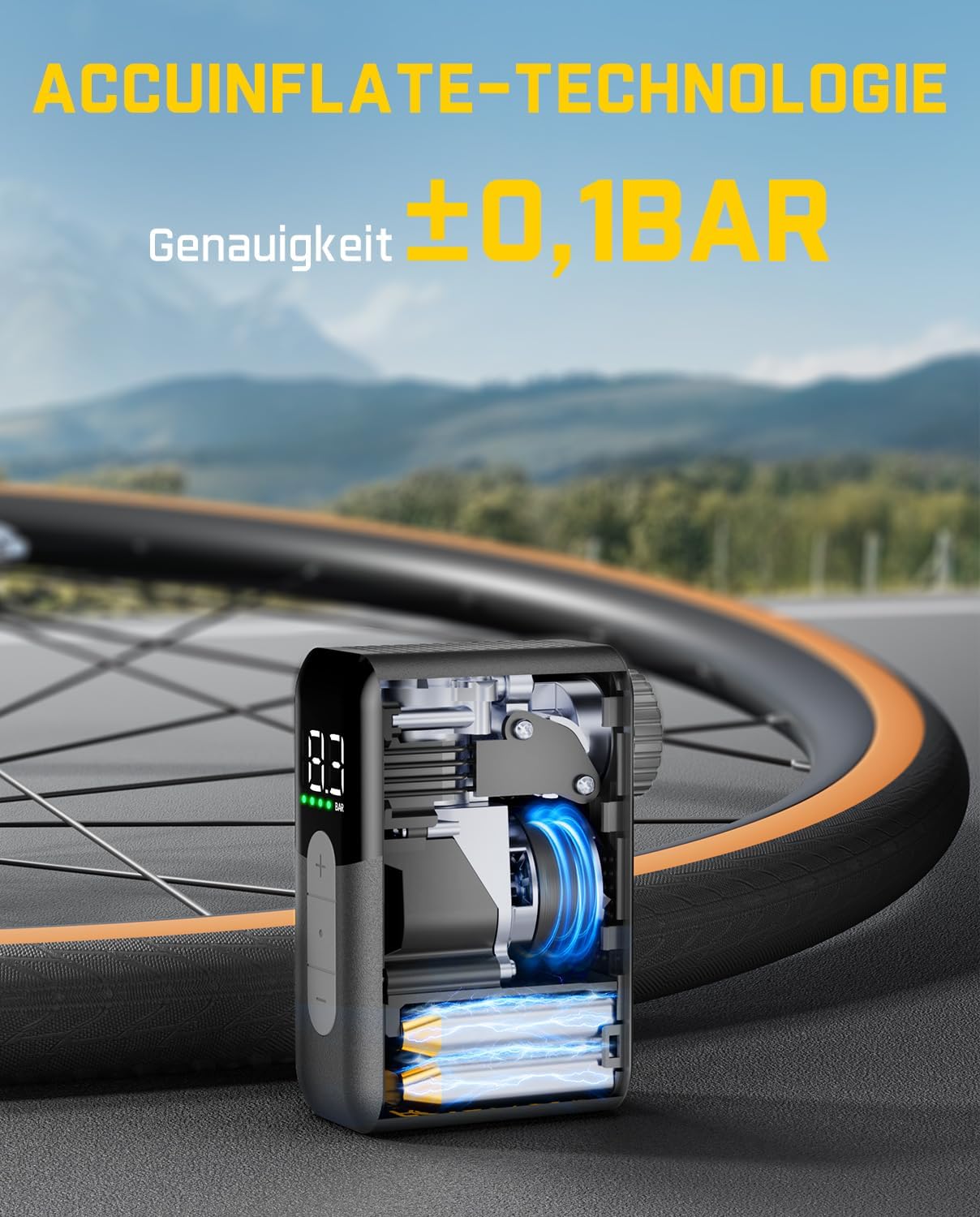 Detalle 2 de Fanttik X10 Ace Mini Akku-Fahrradpumpe mit Manometer, bis 8,3 Bar – für Presta & Schrader