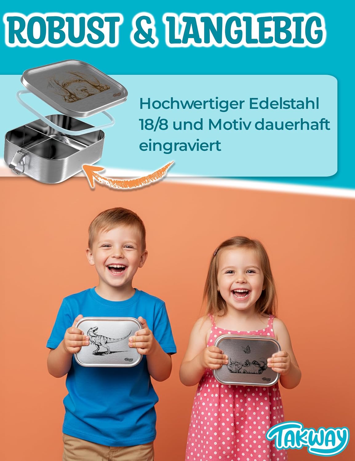 Thumbnail 4 de TAKWAY Edelstahl Brotdose 800ml mit Fächern – Auslaufsichere Bento Box für Kinder und Erwachsene