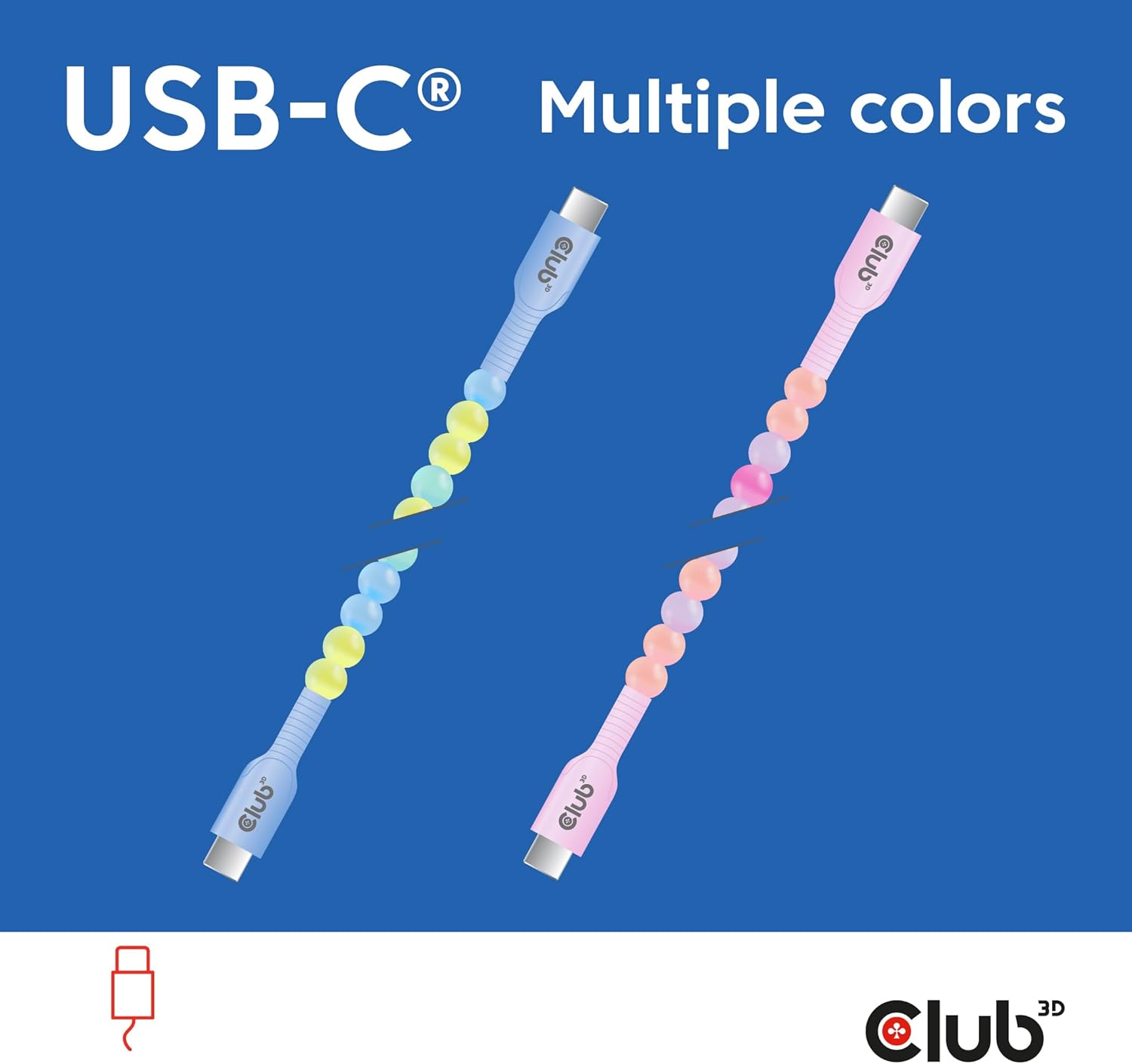 Thumbnail 2 de Club 3D CAC-3011 USB-C Perlenkabel Blau – Datenkabel bis USB 480 Mbit/s, bis 60 W